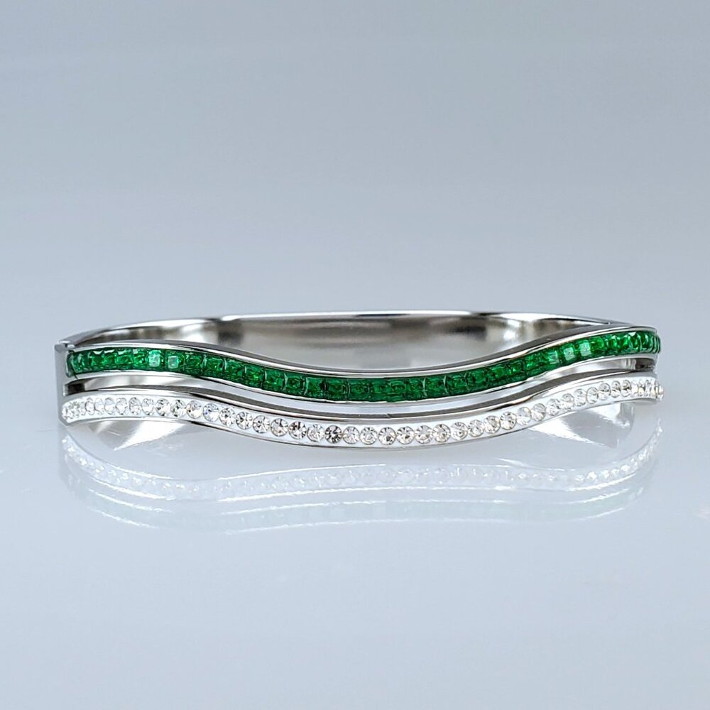 2ct Green Emerald Gemstone Diamond 14K White Gold Womens Bangle Silver Bracelet